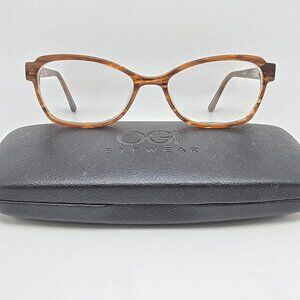 OGI Eyewear 9077/1555 Brown Tiger Cat Eye Eyeglasses Frame w/ Case Japan 52mm